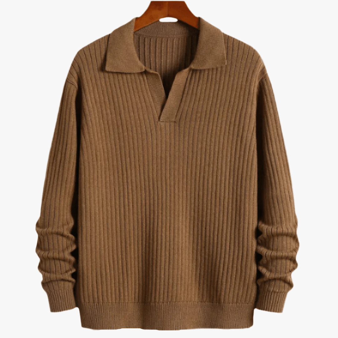V - NECK POLO SWEATER RIBBED - Caprice Lifestyle