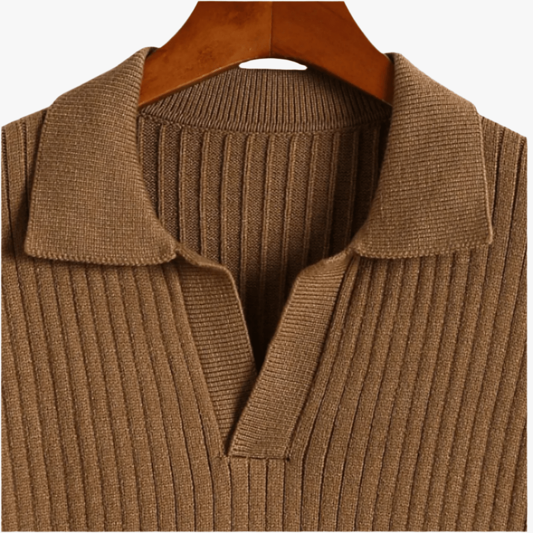 V - NECK POLO SWEATER RIBBED - Caprice Lifestyle