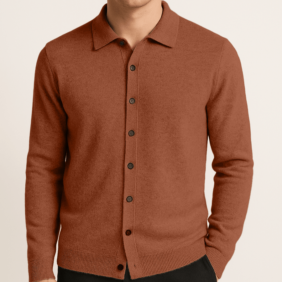 100% CASHMERE POLO BUTTON