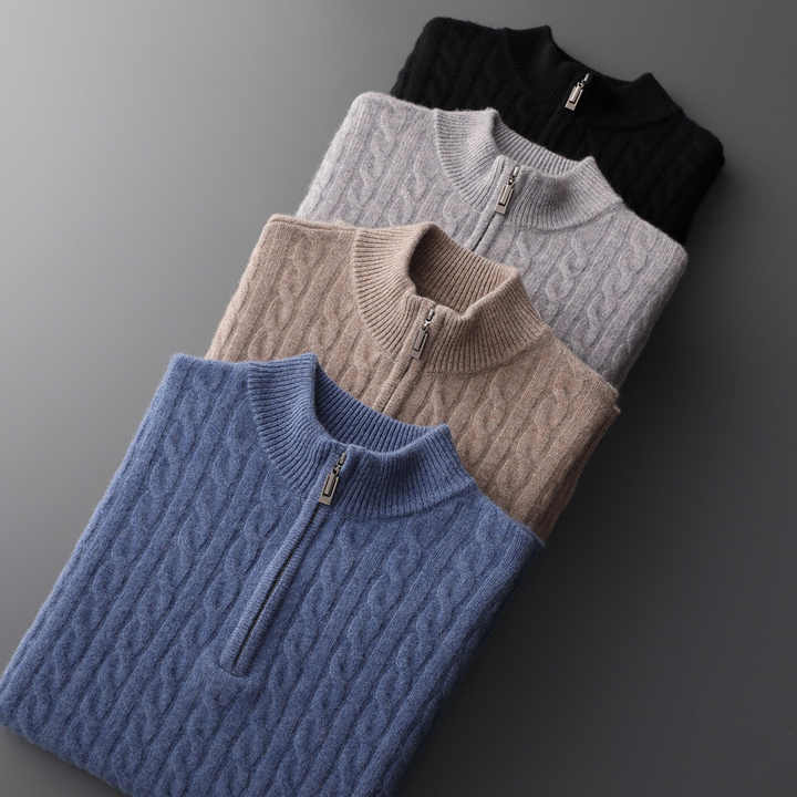 100% CASHMERE WOVEN HALF ZIP - Caprice Lifestyle