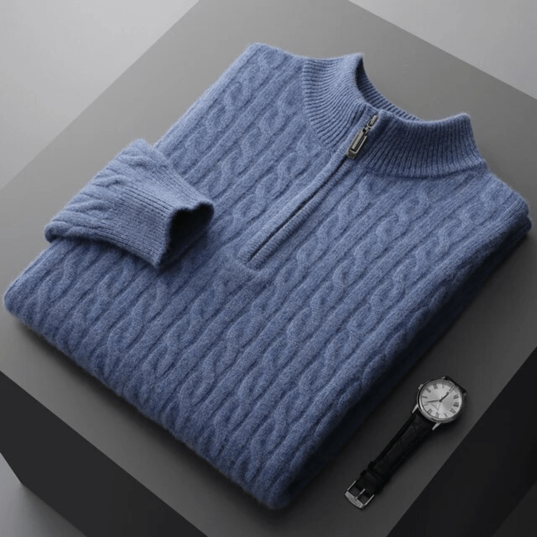 100% CASHMERE WOVEN HALF ZIP - Caprice Lifestyle