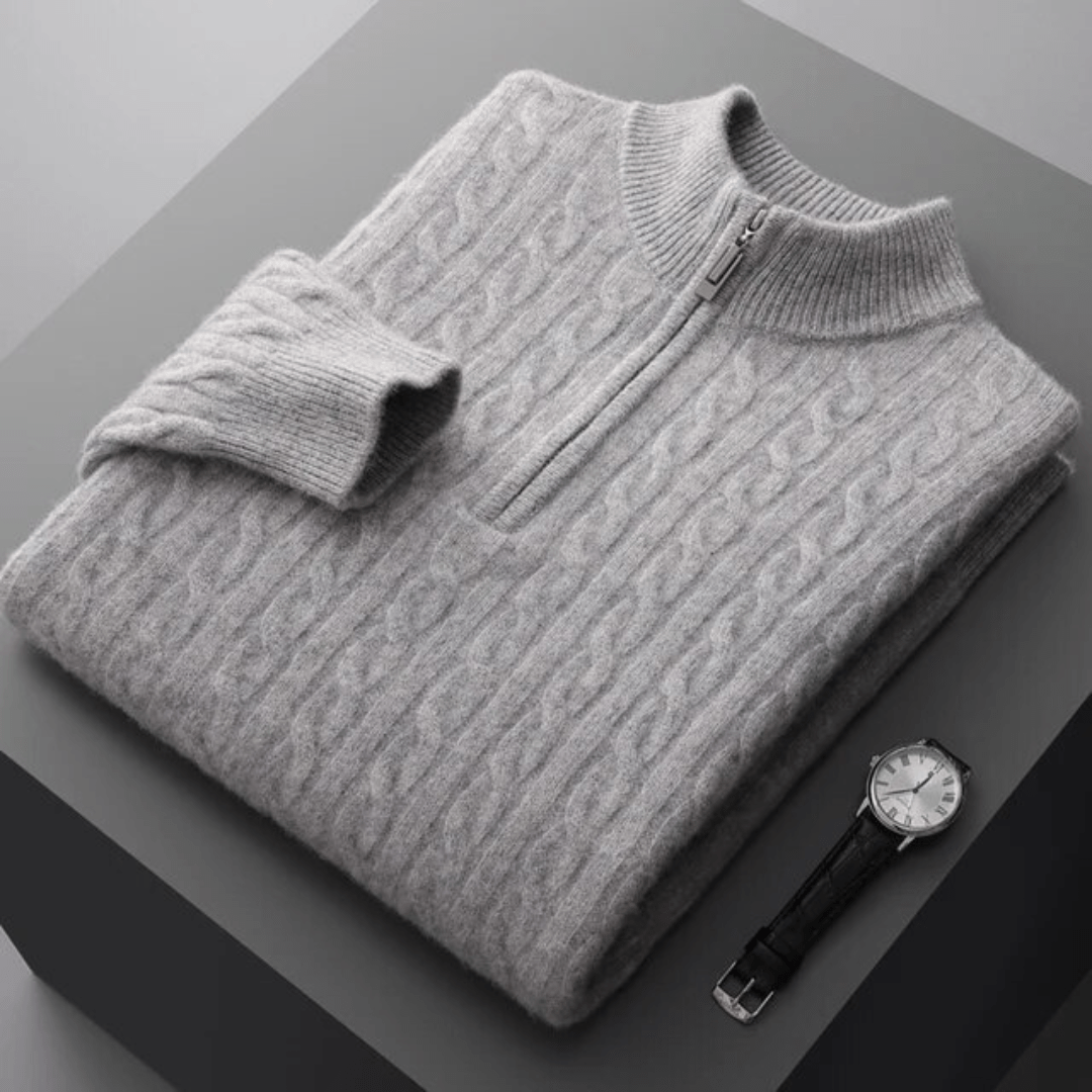 100% CASHMERE WOVEN HALF ZIP - Caprice Lifestyle